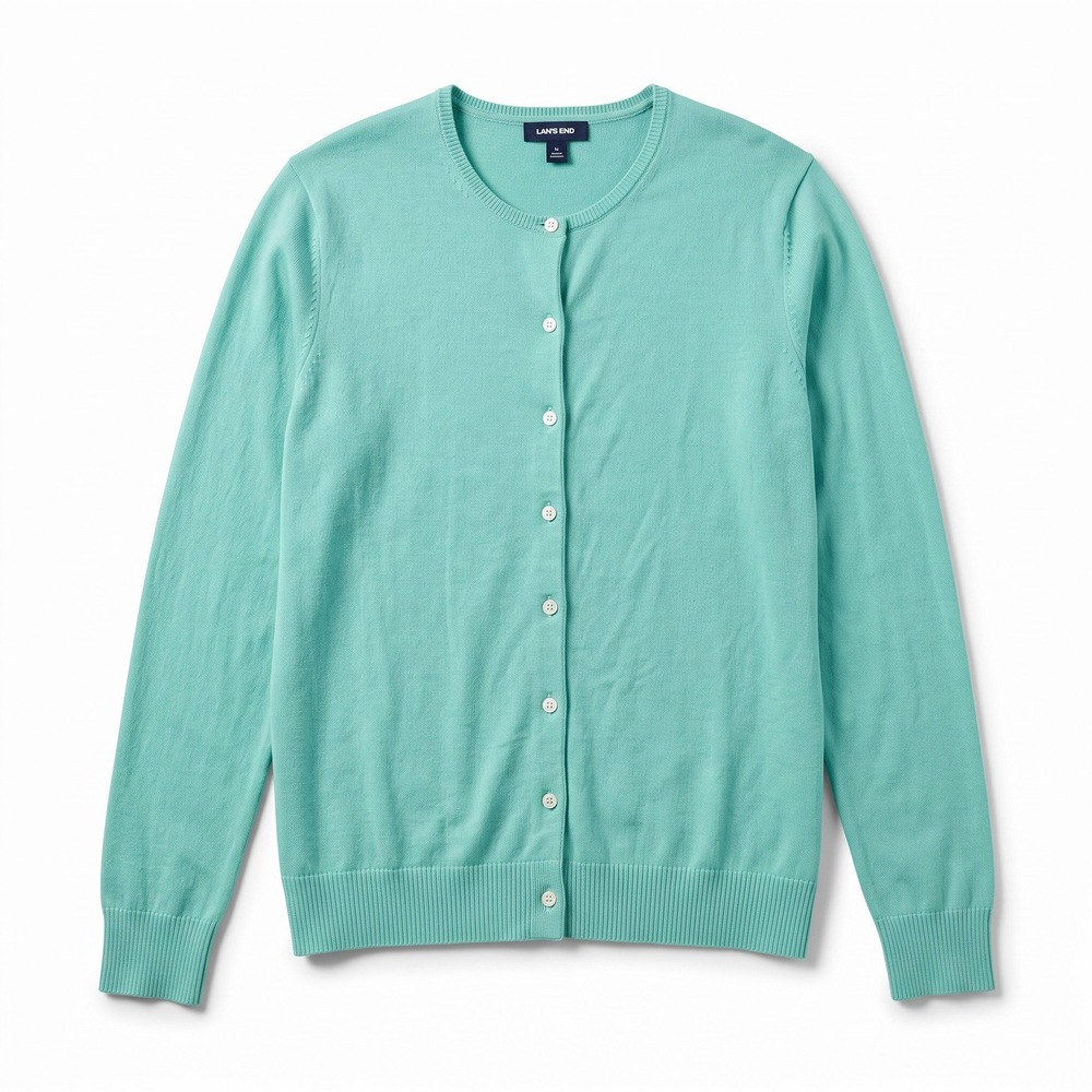 Lands' End XL Womens Teal Green Button Front Cardigan Sweater Preppy Casual